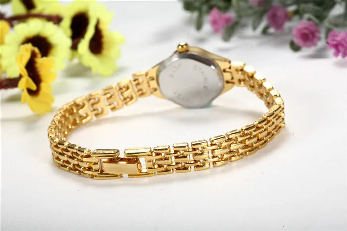 Orologio da polso dorato per donna Orologio da polso da donna di lusso con quadrante piccolo Orologio da donna al quarzo elegante in acciaio Regalo di moda reloj mujer