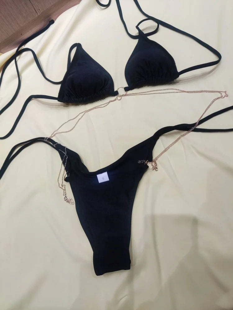 Catene a triangolo sexy Set bikini Micro perizoma Costume da bagno donna Costume da bagno Biquini Fasciatura Costumi da bagno Stampa Costumi da bagno Perizoma Bikini