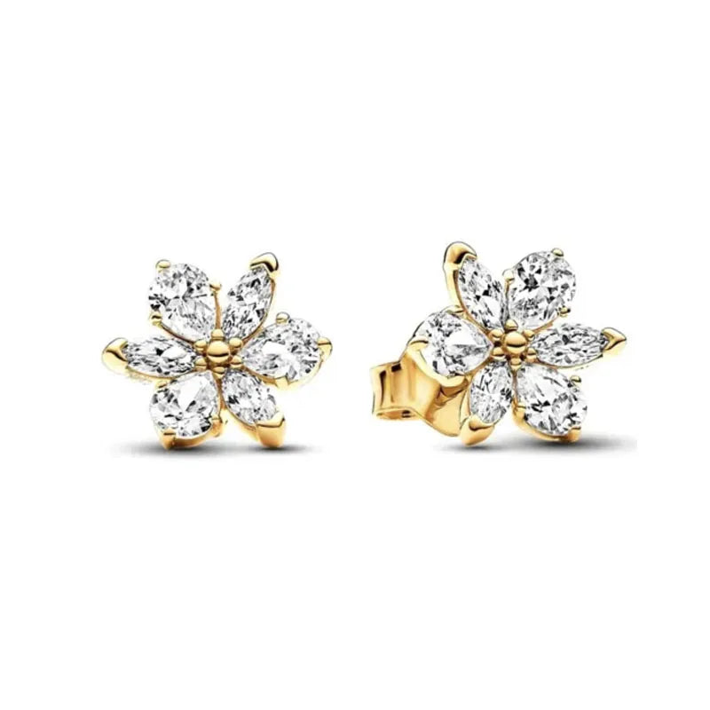 2025 Orecchini originali in pietra a forma di cuore bianco rosa, blu, rosso, verde, orecchino di perla con fiocco di neve, gioielli in argento s925 con fascino femminile