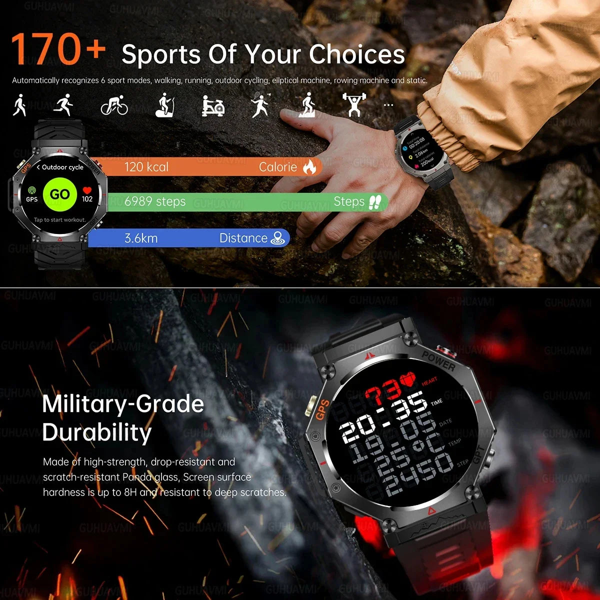 T-Rex 3 Grado Ultra Militare GPS Astuto Della Vigilanza 10ATM Bussola Impermeabile Altimetro Barometrico AMOLED Uomini HD Chiamata Sport Smartwatch