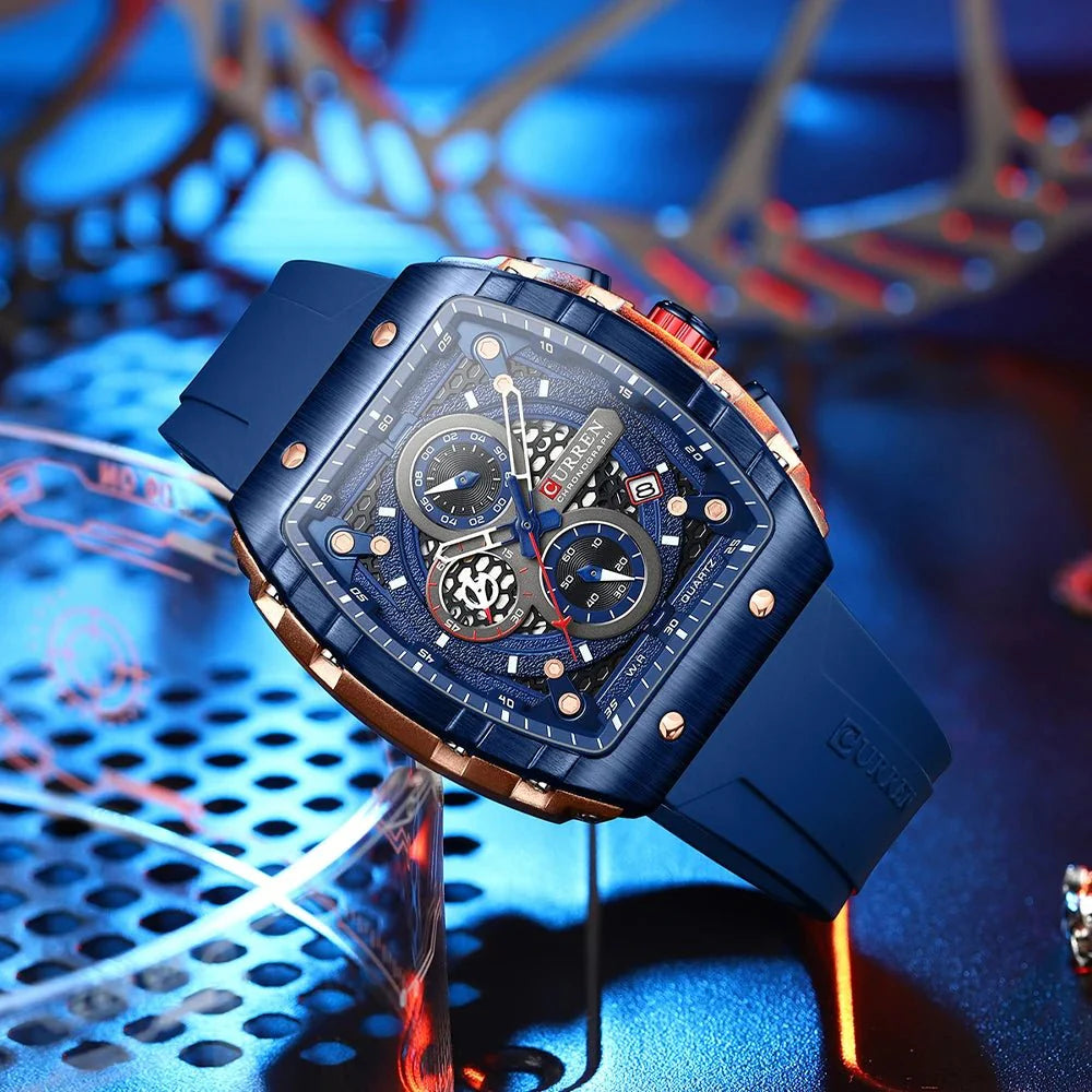 CURREN Orologio da uomo alla moda, marchio unico, design quadrato, lusso, nastro sportivo al quarzo, orologi da uomo impermeabili