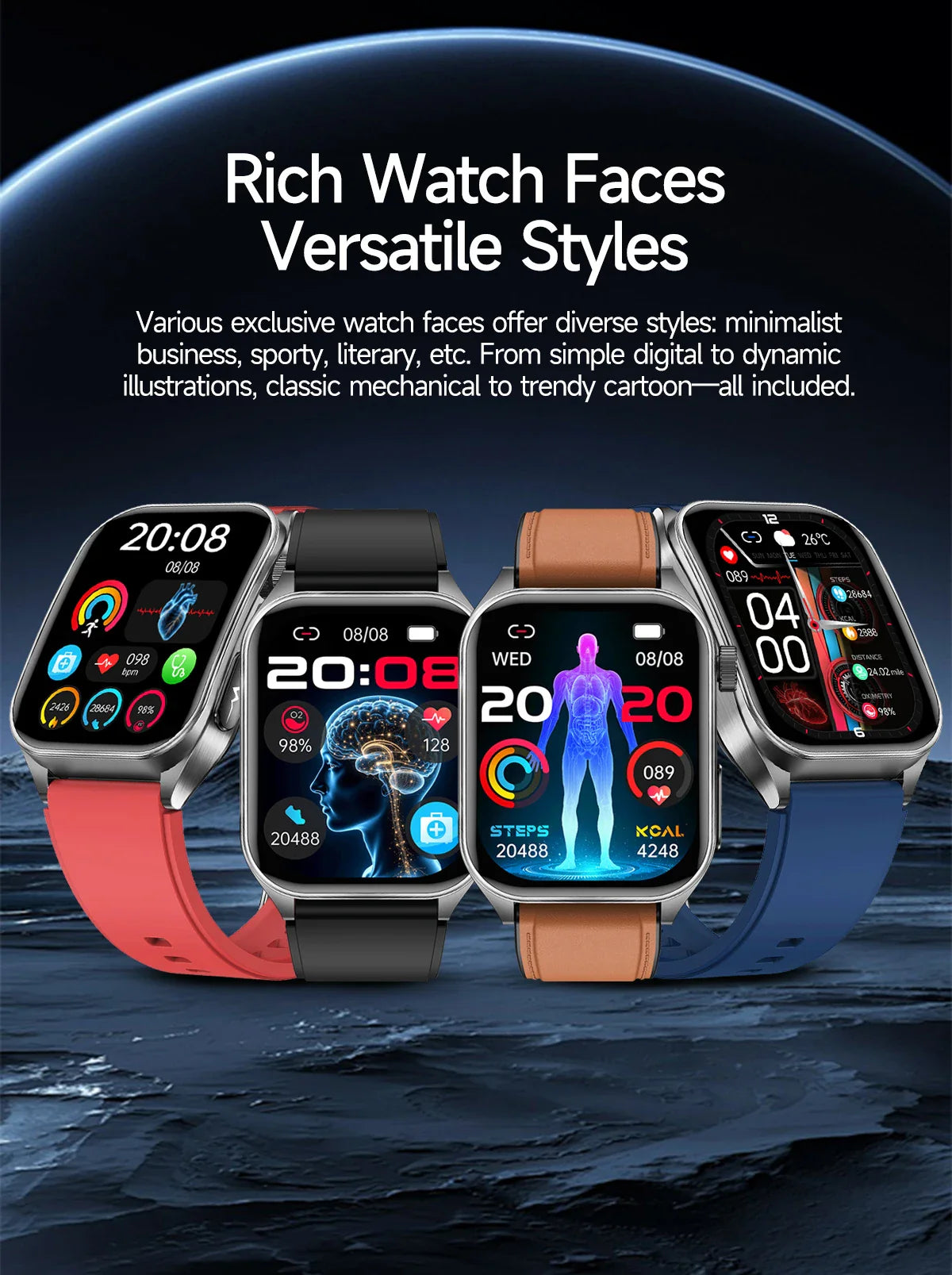 2026 Nuovo 650nm Terapia Laser Grassi nel sangue Acido urico Pressione sanguigna Smart Watch ECG + PPG Preciso Monitor di salute Smartwatch per gli uomini