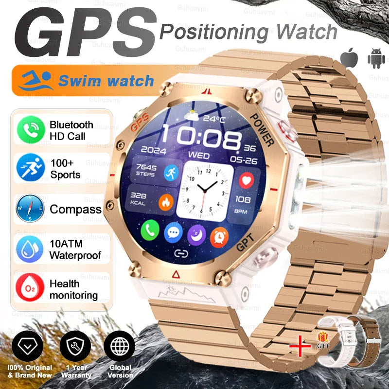 T-Rex 3 Grado Ultra Militare GPS Astuto Della Vigilanza 10ATM Bussola Impermeabile Altimetro Barometrico AMOLED Uomini HD Chiamata Sport Smartwatch