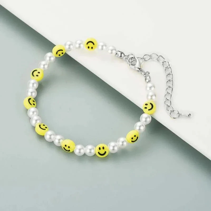 Bracciale con collana con volto sorridente di perle divertenti per donna Uomo Vitalità Sorriso colorato Accessori girocollo con perline Set di gioielli di moda