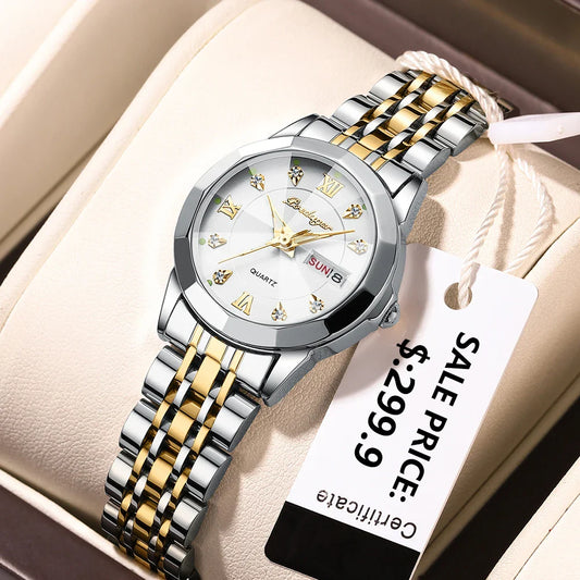POEDAGAR orologi da donna di marca di lusso impermeabile luminoso data settimana orologio al quarzo per donna orologio da donna di moda in acciaio inossidabile
