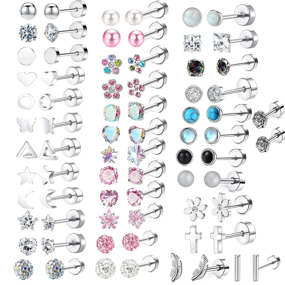 2 pz/set In Acciaio Inox Cuore Luna Earbone Della Vite Della Vite Della Sfera Orecchini con perno per Le Donne di Modo Dell'orecchio Trago Cartilagine Body Piercing