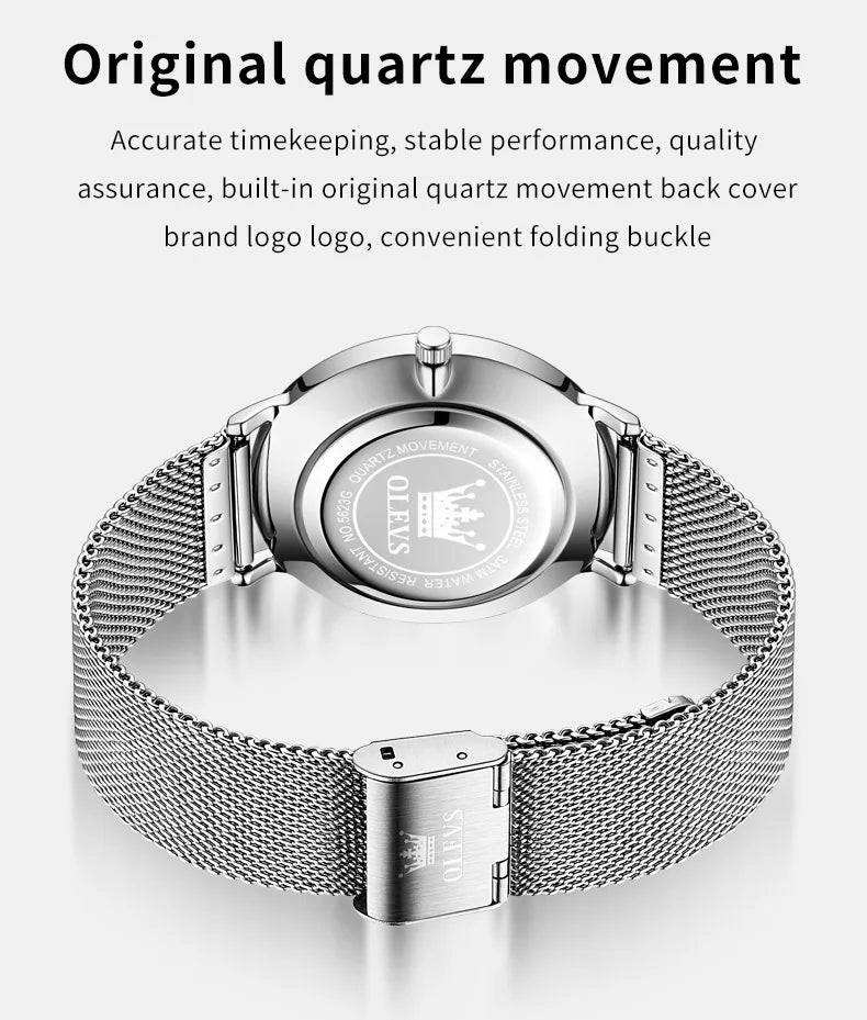 OLEVS 5623 Orologio al quarzo da uomo con quadrante minimalista con numeri romani, cinturino in maglia milanese, lancette luminose, datario, resistente all'acqua fino a 30 m