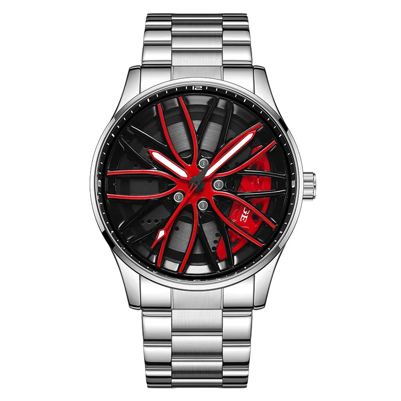 Orologio da Uomo LIGE di Lusso al Quarzo, Sportivo, Impermeabile, in Acciaio Inossidabile, Luminoso, con Quadrante a Forma di Ruota d'Auto, Elegante Orologio da Uomo per Affari