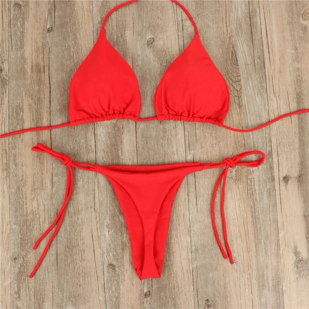 Costume da bagno sexy perizoma con cravatta laterale e cravatta da donna, cinturino diviso, fasciatura regolabile, stile brasiliano, costumi da bagno da donna