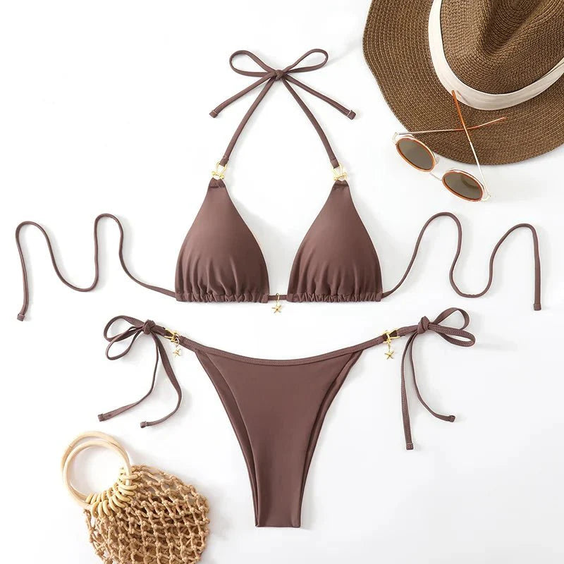 Micro Bikini Triangolare Sexy 2026, Costume da Bagno da Donna, Abbigliamento da Spiaggia, Set Bikini a Due Pezzi con Perizoma Estivo