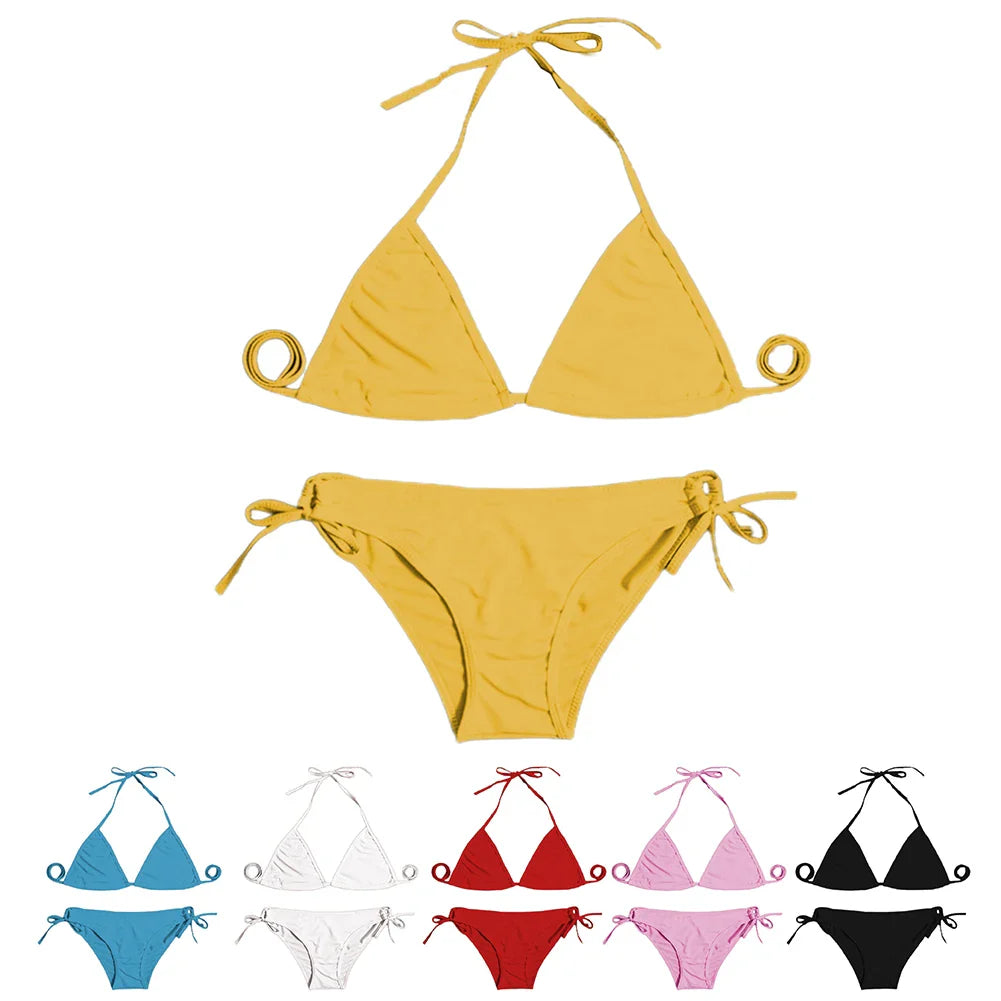 Costume da bagno bikini sexy da donna con perizoma, modello brasiliano con lacci, per l'estate e le vacanze al mare