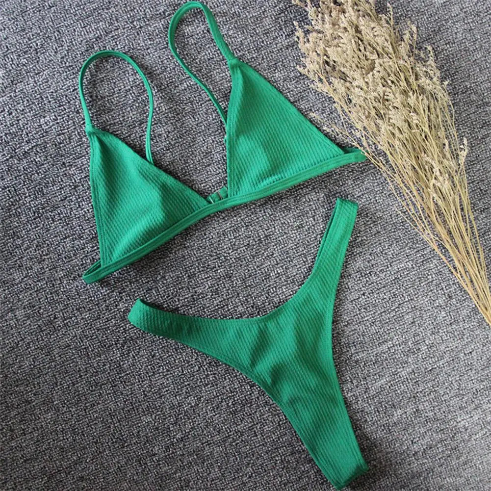 2 pezzi/set bikini da donna sexy set costumi da bagno da donna con cinturino per spaghetti senza fili ad asciugatura rapida