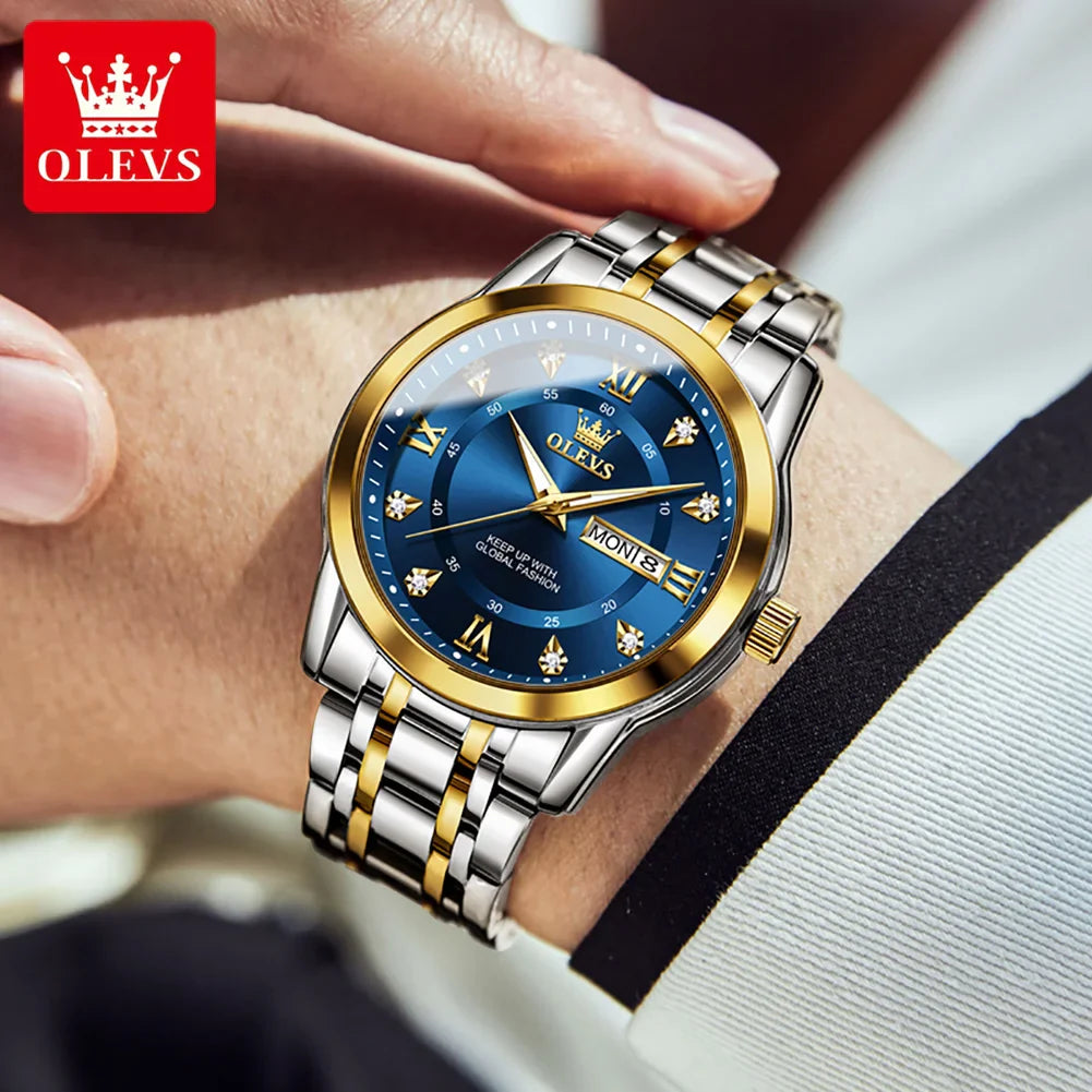 OLEVS 5513 Orologio da uomo Orologio luminoso impermeabile al quarzo originale di marca di moda per uomo Scatola per orologio con doppio calendario in acciaio inossidabile