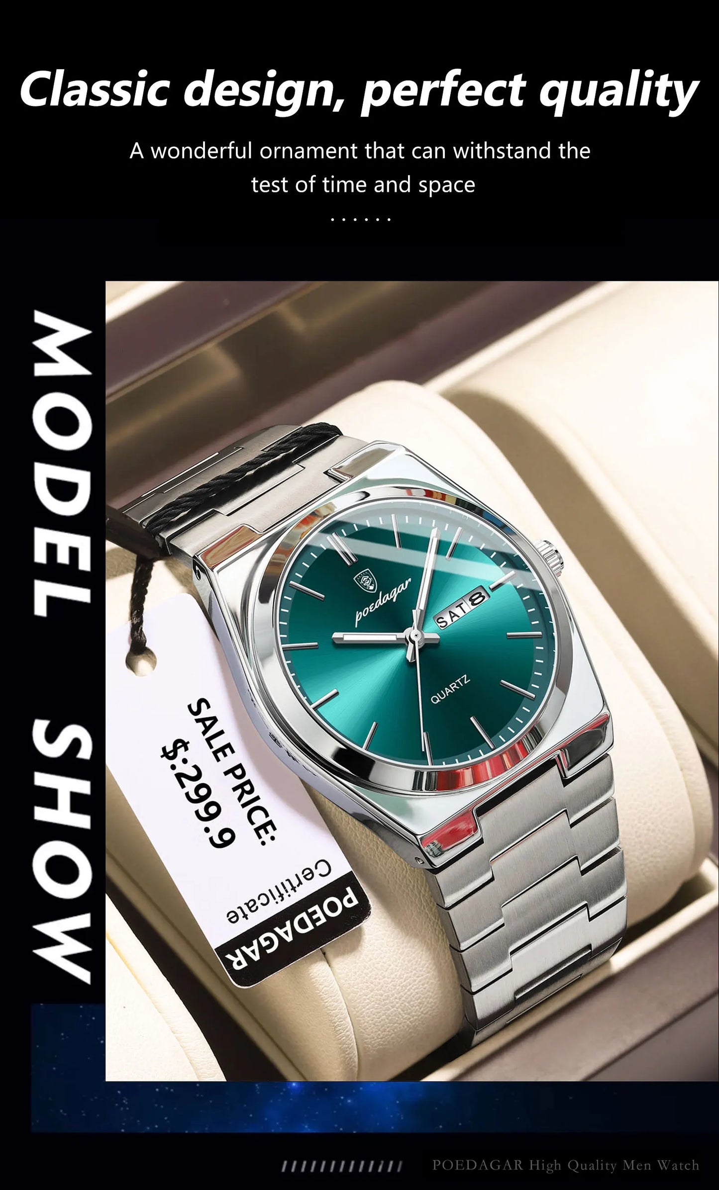 POEDAGAR Orologi da uomo di lusso Impermeabile luminoso Data Settimana Orologio da uomo in acciaio inossidabile Moda casual Orologio da polso da uomo al quarzo Reloj