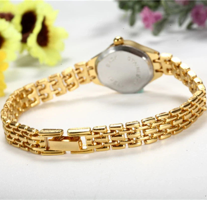 Orologio da polso dorato per donna Orologio da polso da donna di lusso con quadrante piccolo Orologio da donna al quarzo elegante in acciaio Regalo di moda reloj mujer