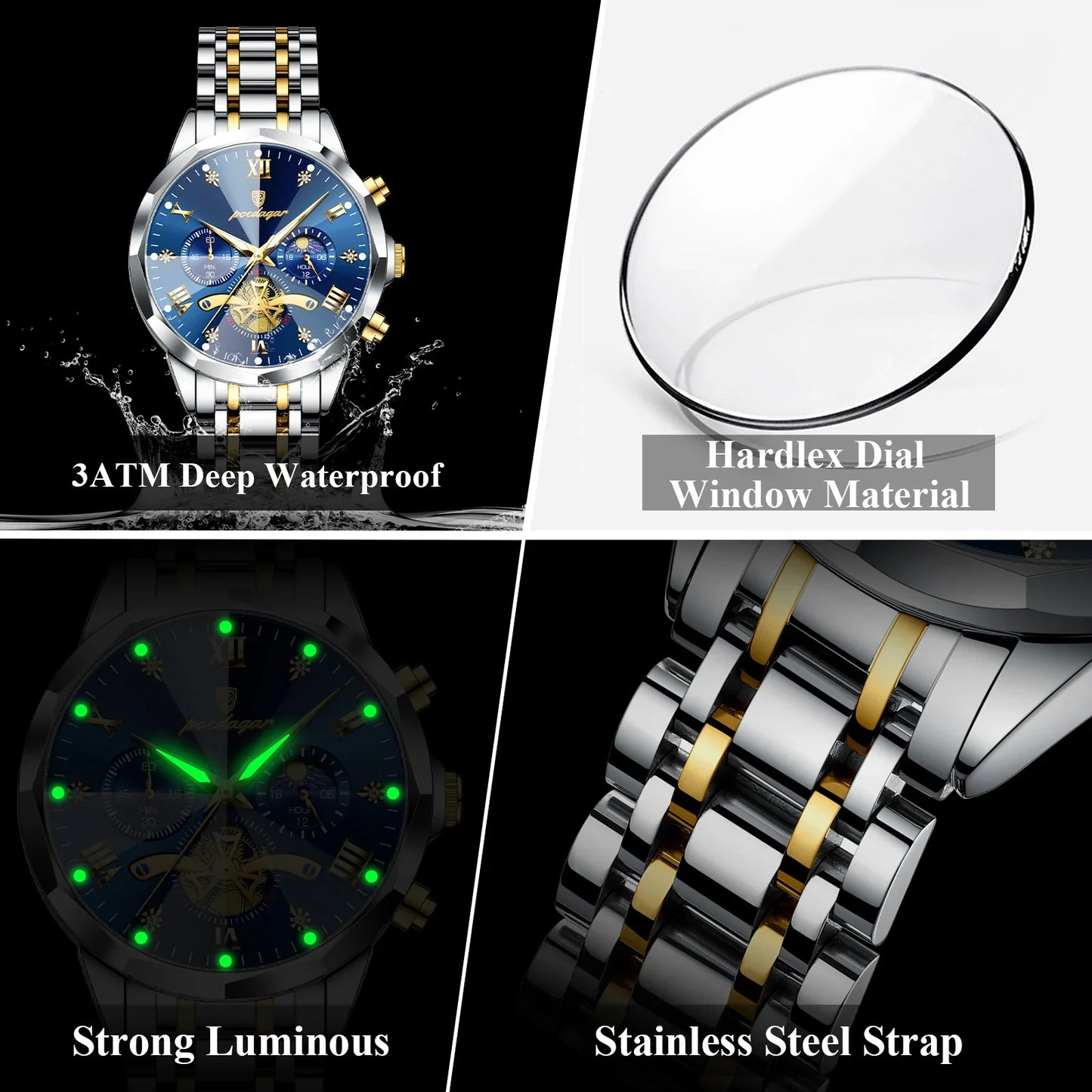 POEDAGAR Orologio da uomo di lusso Top originale impermeabile cronografo luminoso orologio da polso da uomo al quarzo in acciaio inossidabile orologi da uomo Reloj