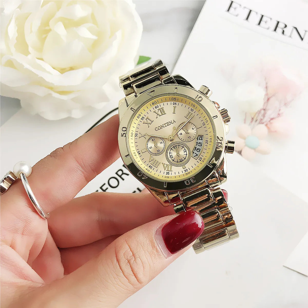 CONTENA Orologi eleganti di lusso per donna Orologio da donna in acciaio inossidabile Orologio da polso da donna alla moda Orologio al quarzo Reloj Mujer