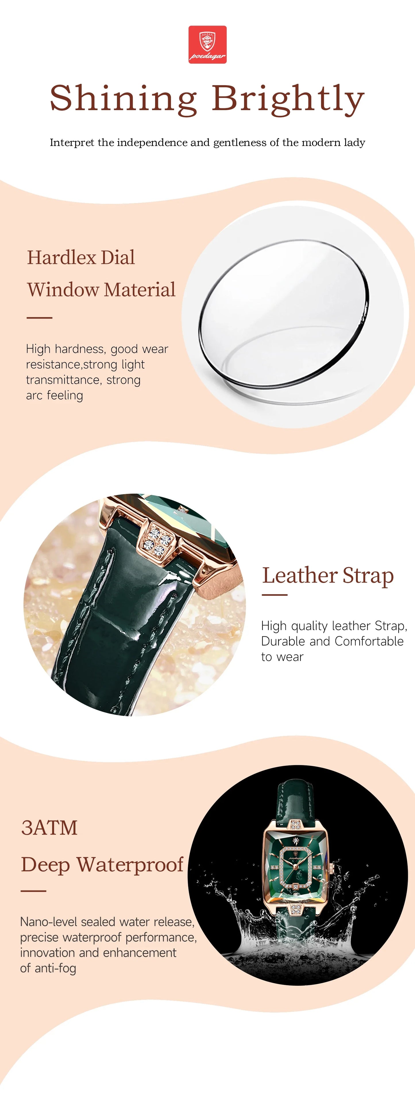 POEDAGAR Rettangolo Orologi da donna di lusso Impermeabile Data Orologio da donna in pelle Elegante orologio da polso da donna al quarzo moda Reloj regalo