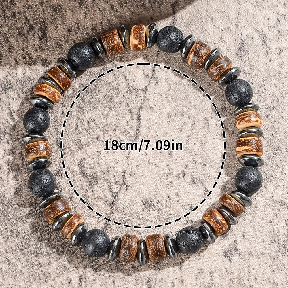 Set di braccialetti con perline in pietra naturale da uomo da 2 pezzi, gioielli da uomo in stile retrò fatto a mano all'aperto, regalo da uomo