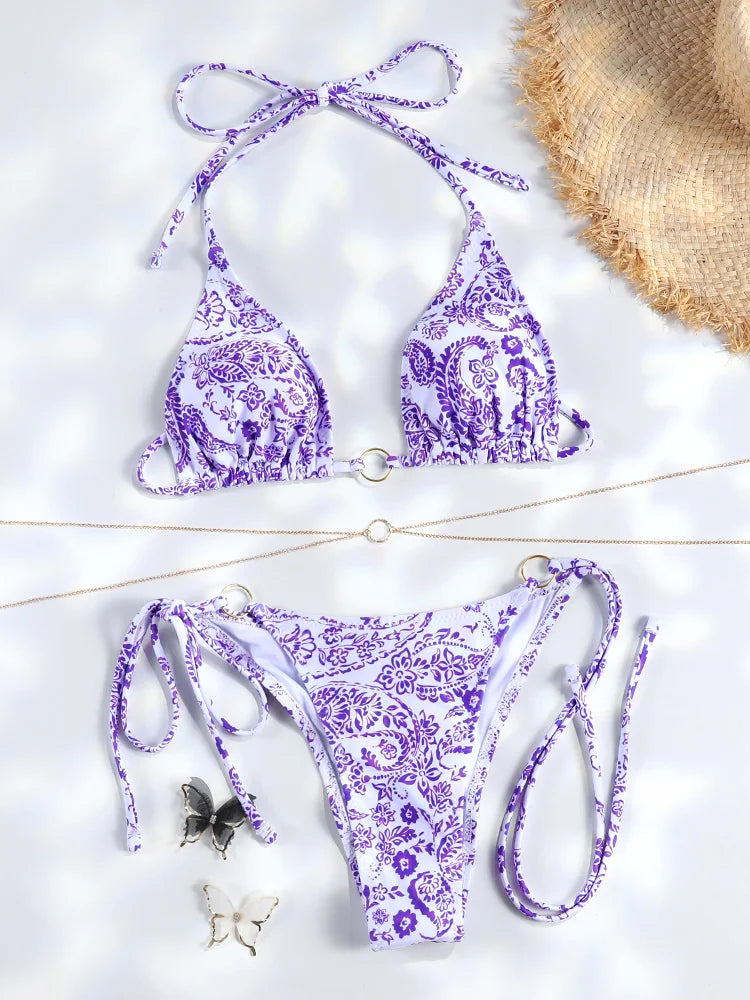 Catene a triangolo sexy Set bikini Micro perizoma Costume da bagno donna Costume da bagno Biquini Fasciatura Costumi da bagno Stampa Costumi da bagno Perizoma Bikini
