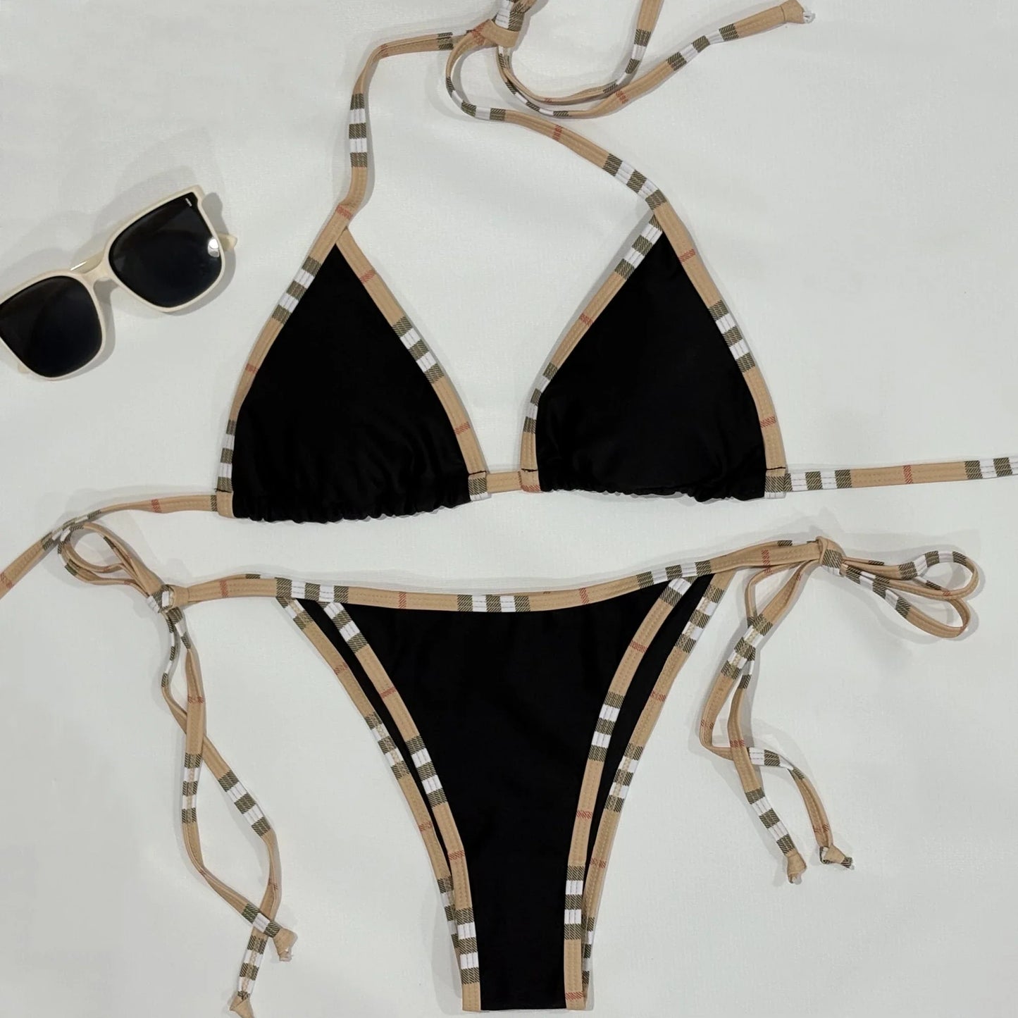 Set Bikini di Lusso a Righe con Halter per Donne, Costume da Bagno Sexy a Due Pezzi, Abbigliamento da Spiaggia alla Moda