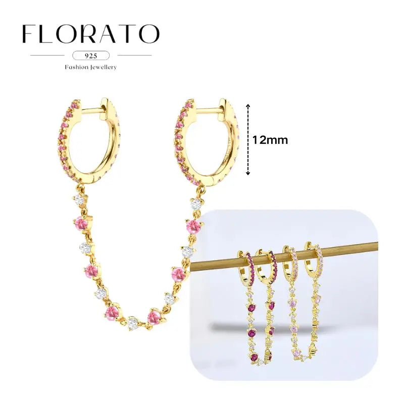Lussuosa geometria 925 orecchio in argento sterling Ago rosa serie zircone orecchini a cerchio pendenti dolce moda regali di gioielli da sposa