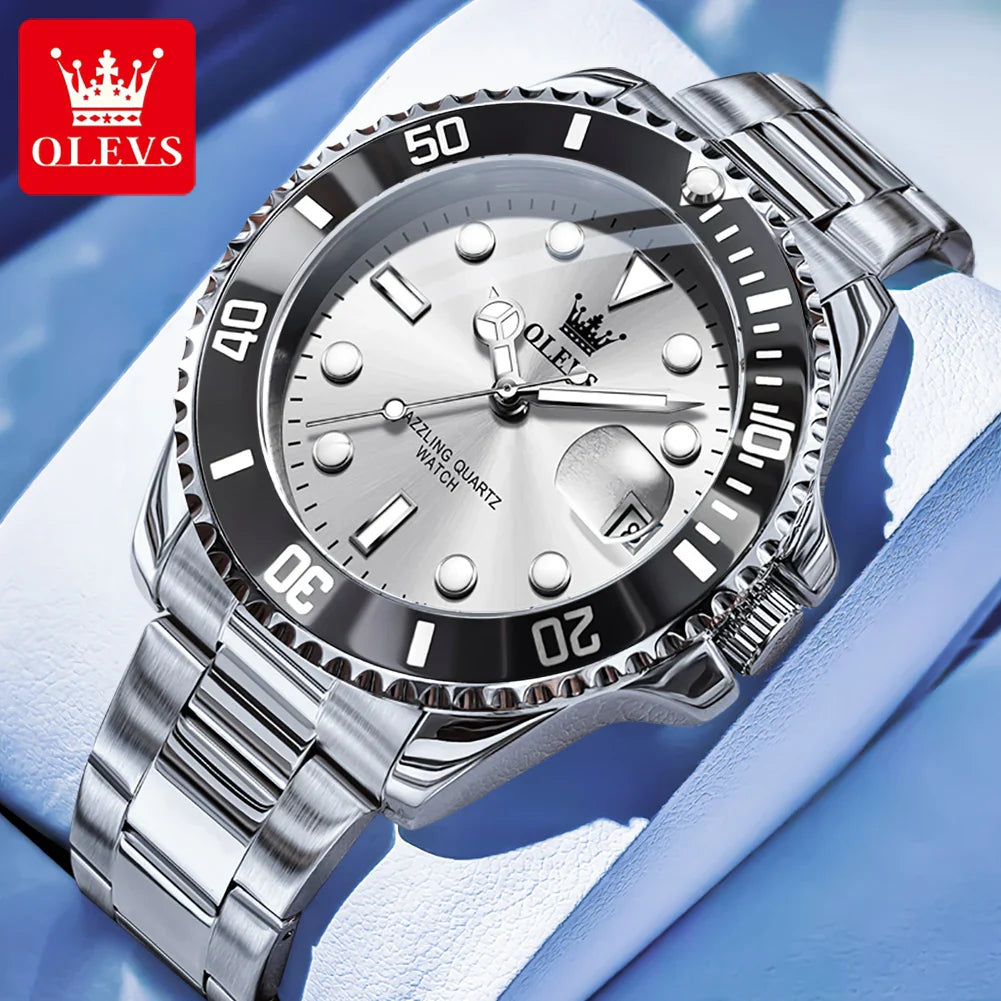 OLEVS 5885 Orologio da uomo Orologio al quarzo impermeabile di marca originale Cinturino in acciaio inossidabile Data automatica Orologi da regalo da uomo per uomo