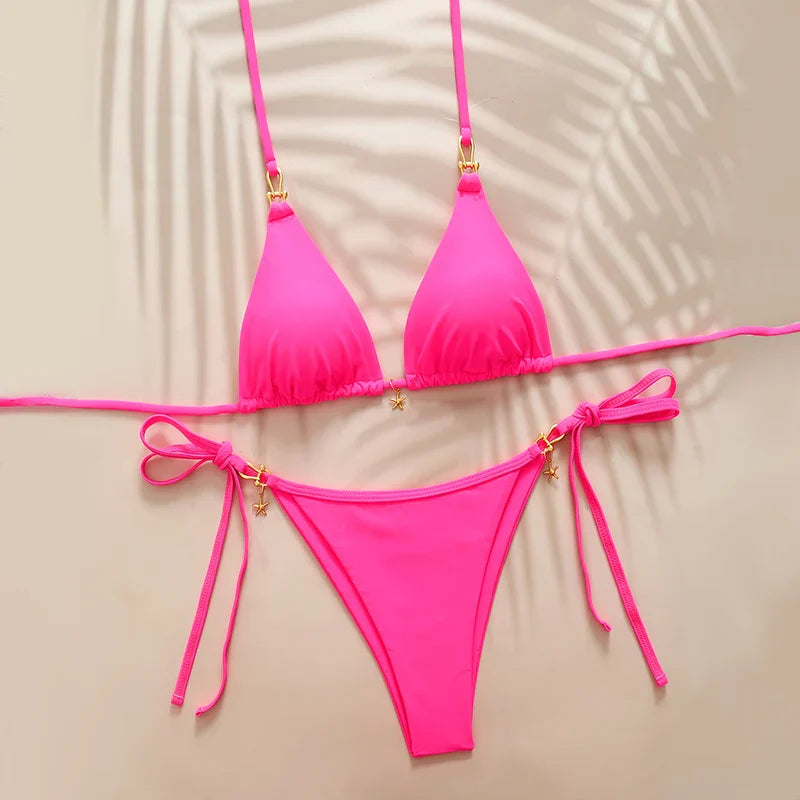 Micro Bikini Triangolare Sexy 2026, Costume da Bagno da Donna, Abbigliamento da Spiaggia, Set Bikini a Due Pezzi con Perizoma Estivo