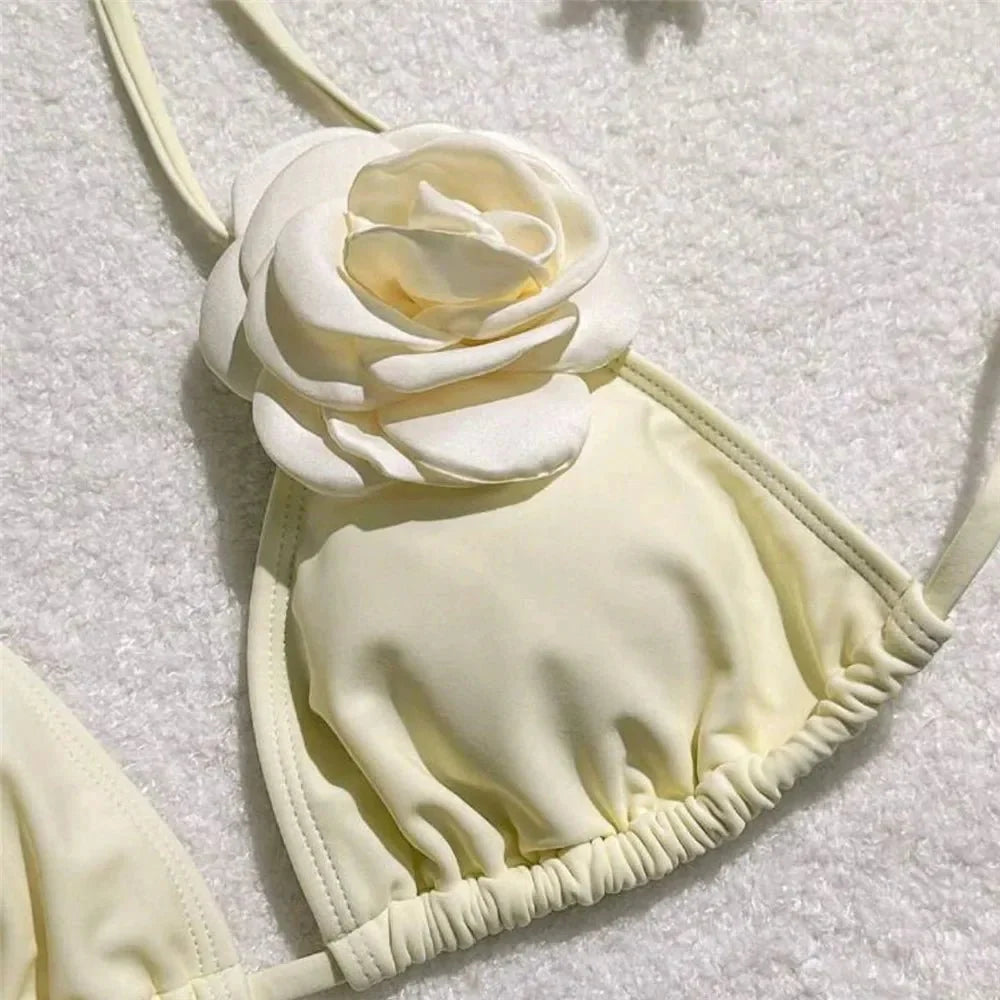 Costume da Bagno Sexy con Fiori e Fascia, Bikini a Perizoma 2025, Costumi da Bagno Donna con Lacci, Set Bikini Brasiliano, Biquini Mujer
