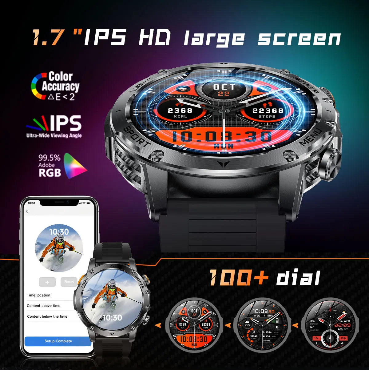 2025 Uomini Schermo AMOLED da 1,7 pollici Astuto Della Vigilanza 1000mAh Batteria Frequenza Cardiaca Chiamata Bluetooth NFC GPS Tracker Sport Fitness Orologi Nuovo