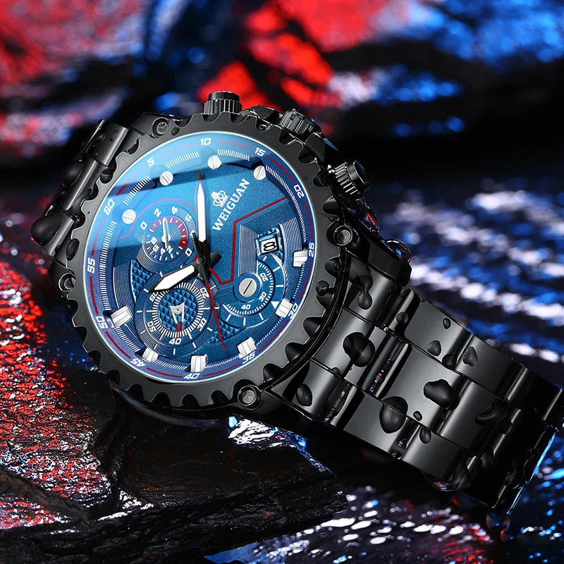 Orologio da uomo Black Warrior autentico alla moda in acciaio inossidabile impermeabile calendario luminoso orologio al quarzo moda maschile orologi regalo