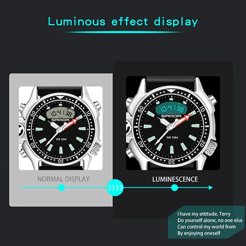 SANDA Sport orologio digitale al quarzo da uomo orologi subacquei creativi orologio da uomo con allarme impermeabile orologio con doppio Display Relogio Masculino