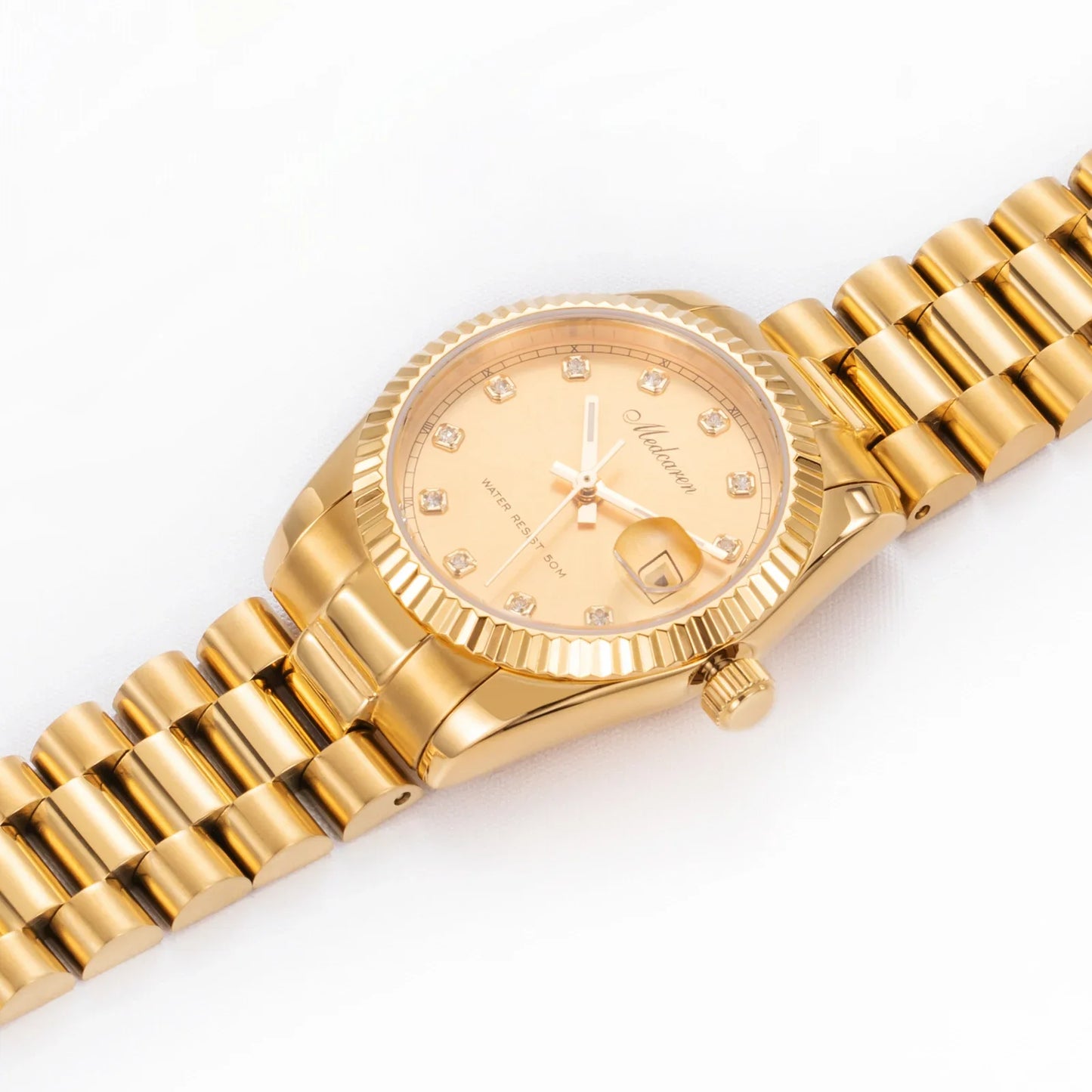 Orologio al Quarzo da Donna alla Moda 30mm, Cronografo in Oro 24K con Doppio Calendario, Cinturino in Acciaio Inossidabile, Impermeabile, Regalo per Moglie