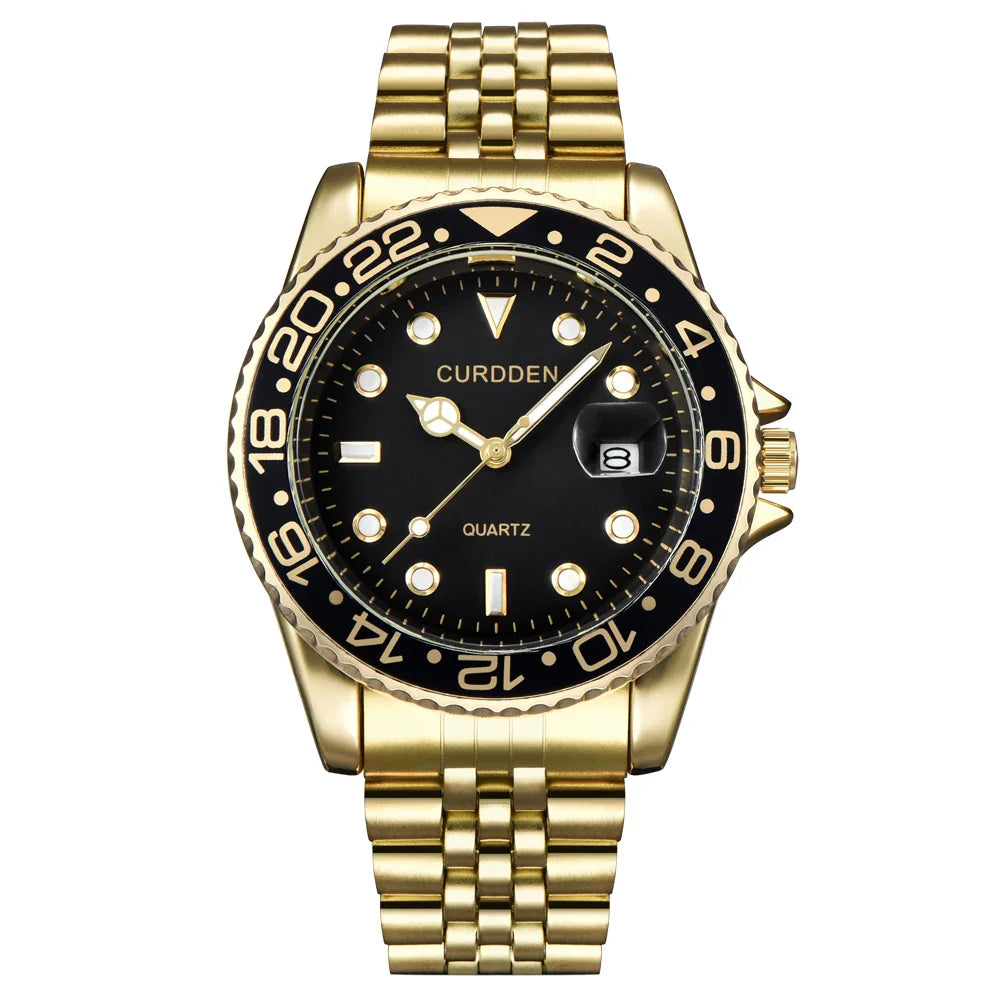Orologi di marca CURDDEN dal design originale per uomo Orologio al quarzo con data dorata in acciaio inossidabile pieno di moda Erkek Kol Satleri Relogio