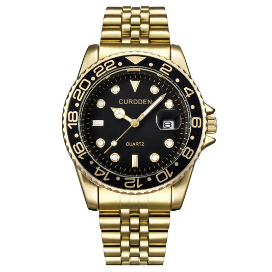 Orologi di marca CURDDEN dal design originale per uomo Orologio al quarzo con data dorata in acciaio inossidabile pieno di moda Erkek Kol Satleri Relogio