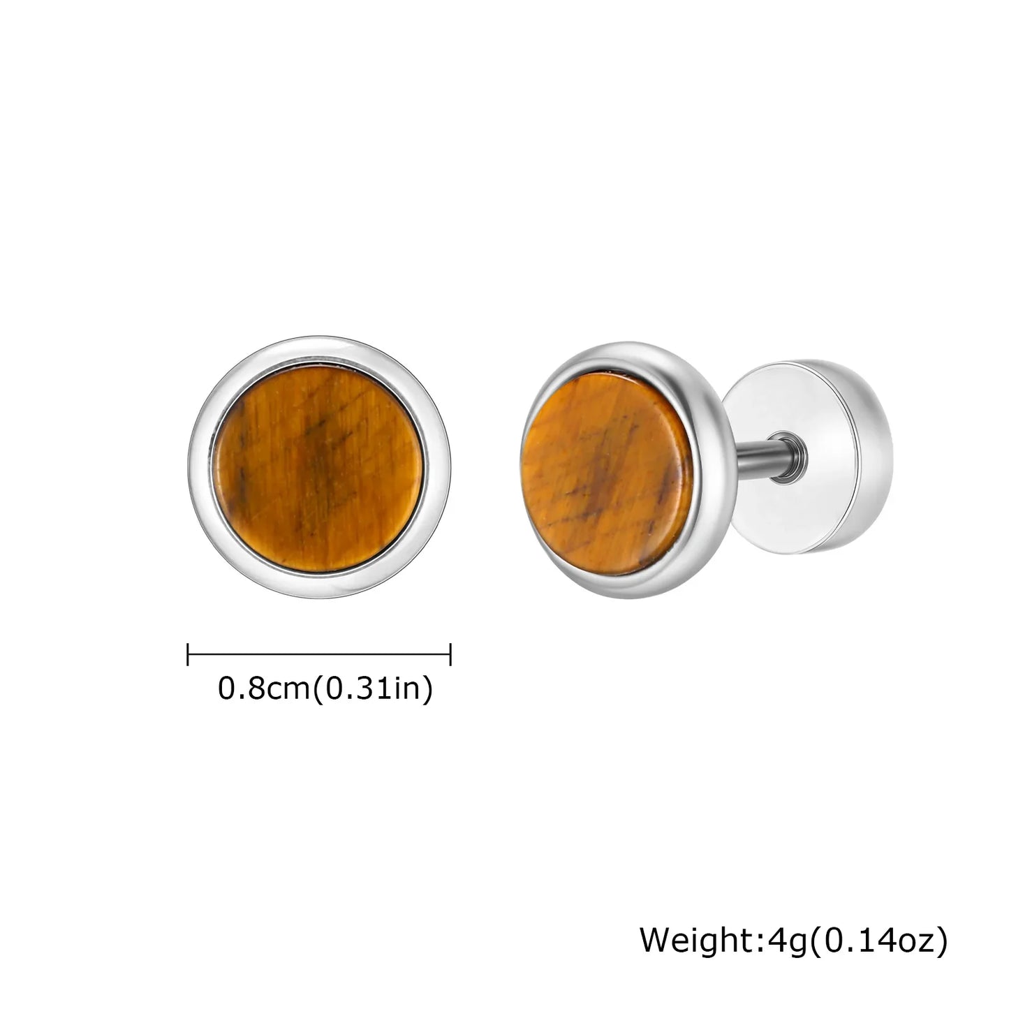 Piccoli orecchini rotondi in pietra naturale per uomo, orecchini a bottone in acciaio inossidabile ipoallergenici, regalo di gioielli di moda hip hop