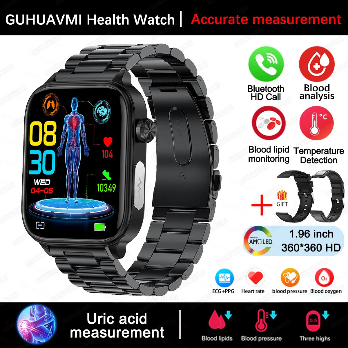 Nuovo 2025 Smartwatch per XIAOM1 con ECG+PPG, Monitoraggio Grasso Sanguigno e Acido Urico, Frequenza Cardiaca, Pressione Sanguigna, Chiamate Bluetooth per Uomini e Donne