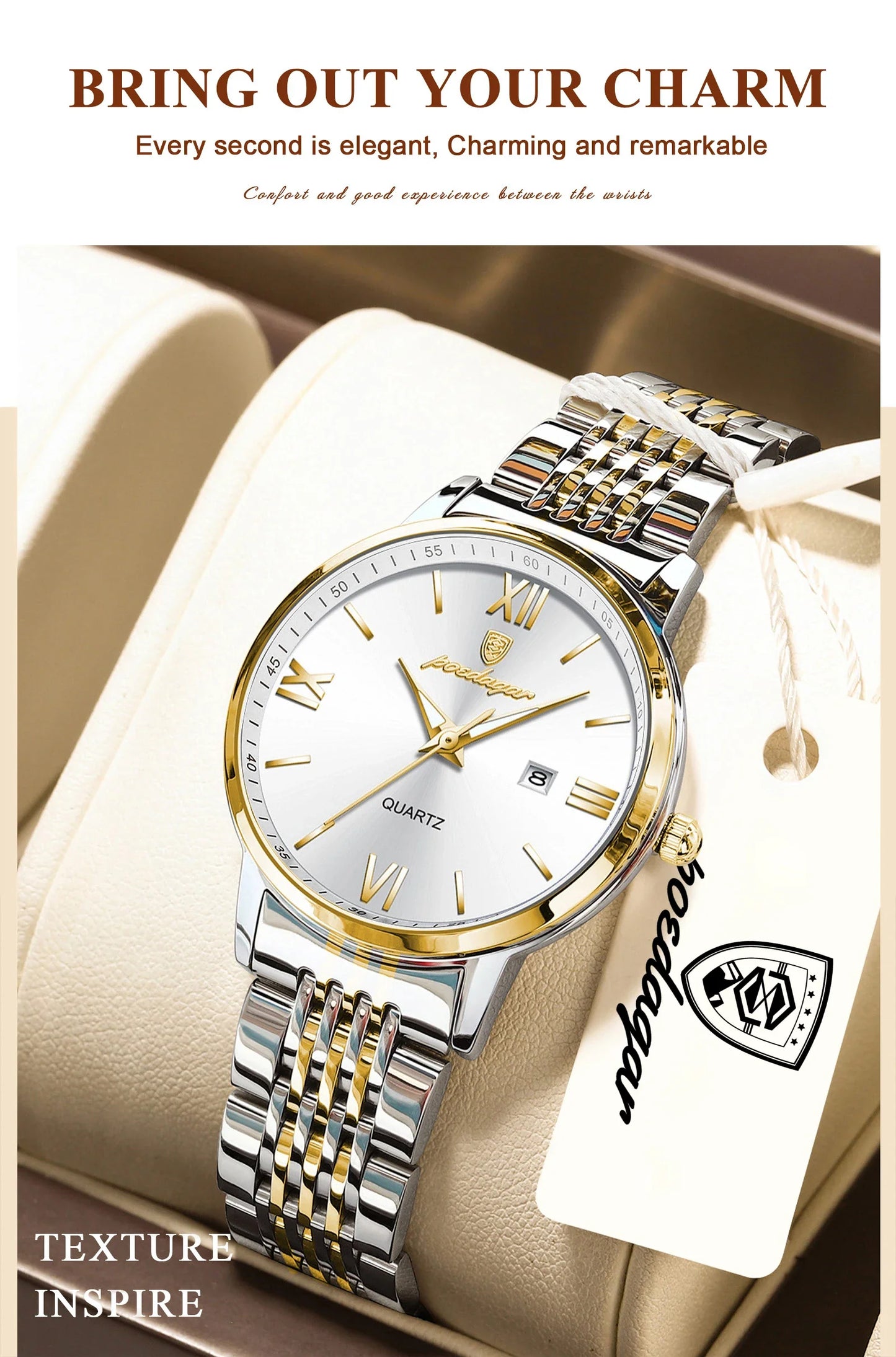 POEDAGAR Orologio da Donna Raffinato Impermeabile Luminoso con Data, Orologio da Polso Femminile di Alta Qualità in Acciaio Inossidabile, Elegante Orologio al Quarzo per Donne