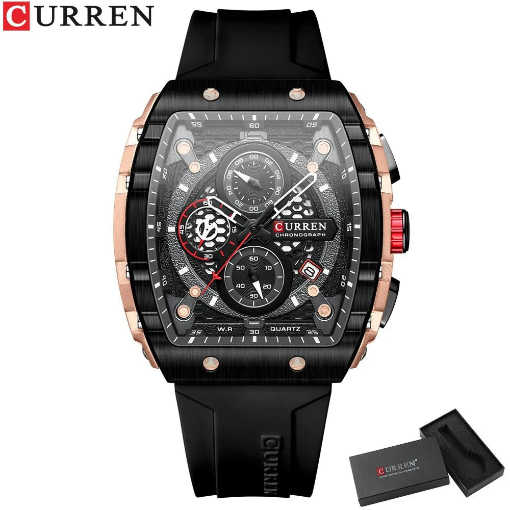 CURREN Orologio da uomo alla moda, marchio unico, design quadrato, lusso, nastro sportivo al quarzo, orologi da uomo impermeabili