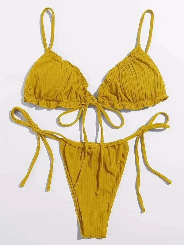 Nuovo Bikini Sexy 2026 a Righe, Costume da Bagno Donna Push-Up, Set Bikini Solido con Fascia, Abbigliamento da Spiaggia