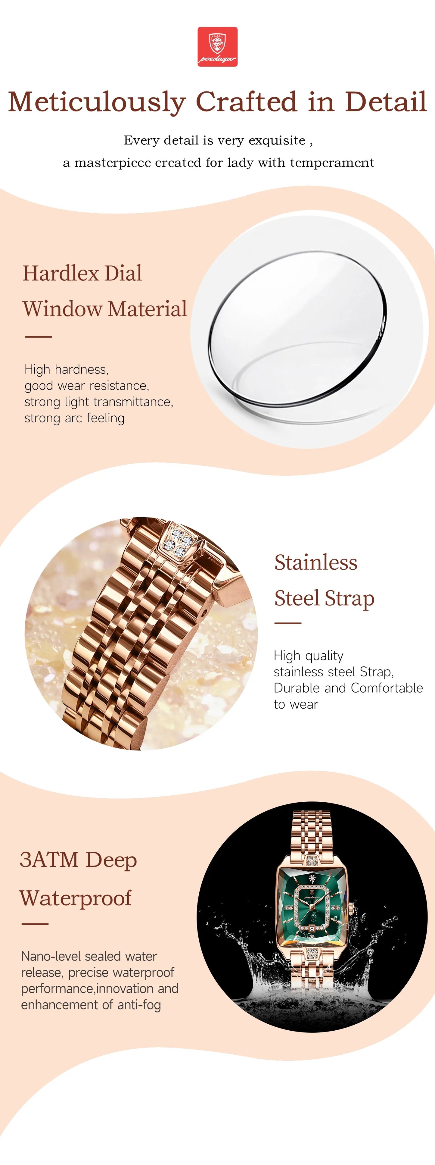 POEDAGAR Orologio da donna di lusso Impermeabile Data Orologio da polso da donna casual di alta qualità Orologio da donna elegante al quarzo in acciaio inossidabile
