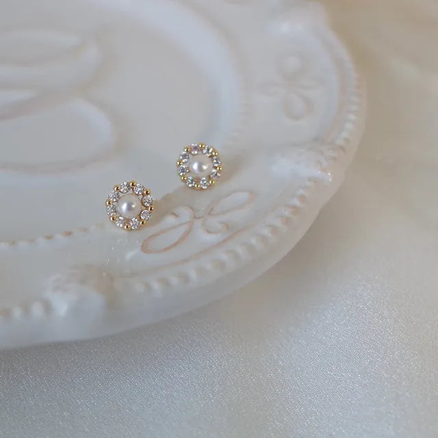 Gioielli in oro 14k di lusso Orecchini in oro reale Zircone Perla Twist Orecchini a bottone di lusso per le donne Brincos Pendientes Bijoux