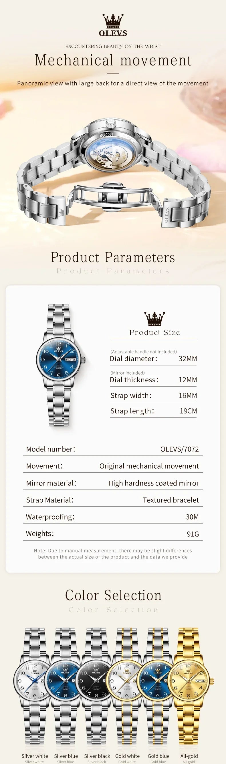 OLEVS Orologio di lusso di alta qualità per donna Orologio meccanico automatico da donna impermeabile in acciaio inossidabile Orologi da donna eleganti