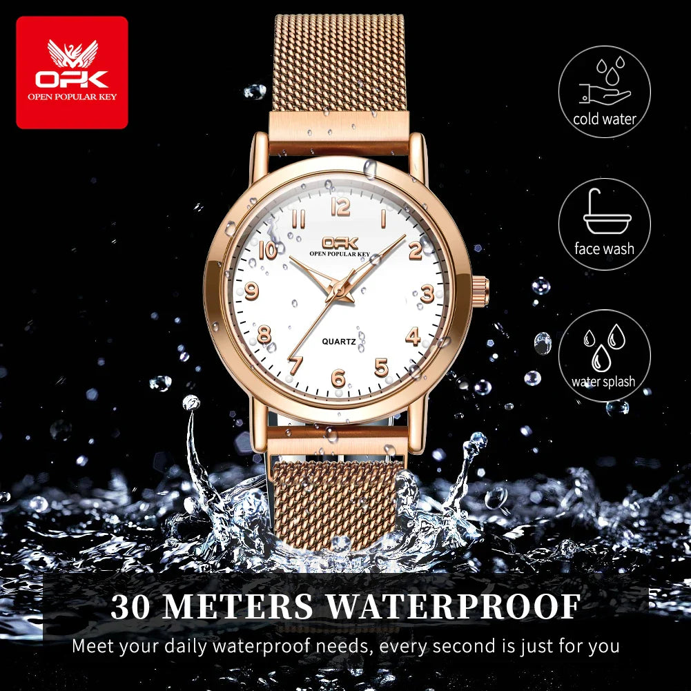 OPK 8115 Orologio da donna Orologio da polso al quarzo originale alla moda semplice Cinturino in maglia di acciaio inossidabile Orologio impermeabile per donna Reloj