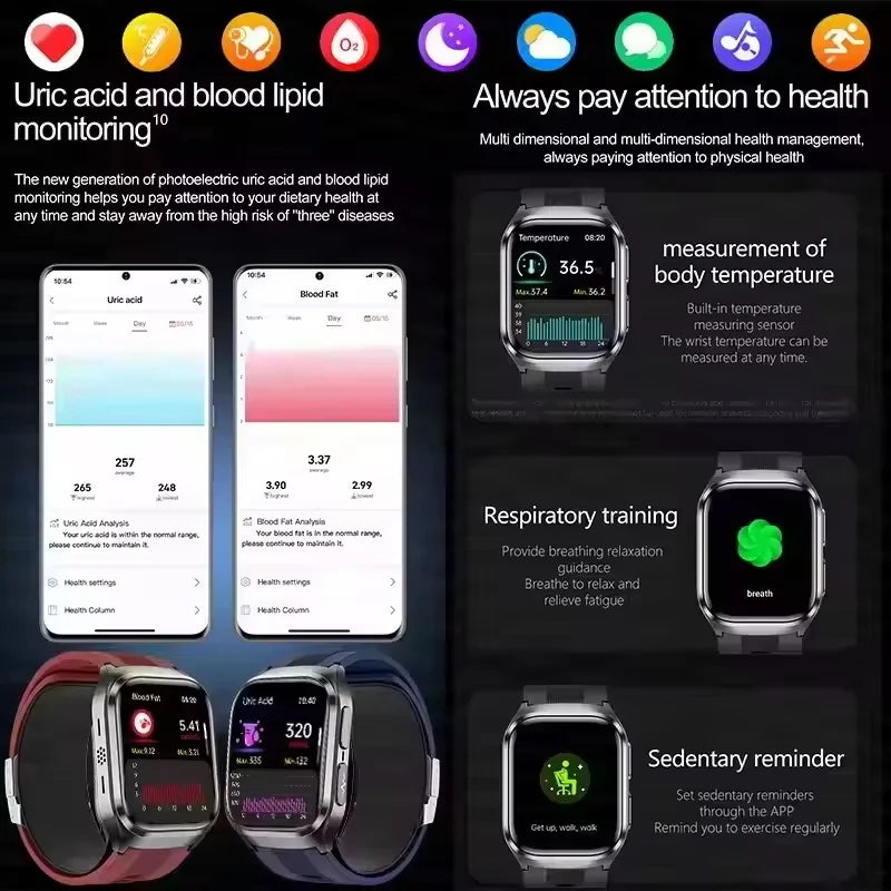 2026 Nuovo aggiornamento AI diagnostico Airbag pressione sanguigna precisa salute SmartWatch acido urico ECG lipidi nel sangue Smartwatch uomo donna