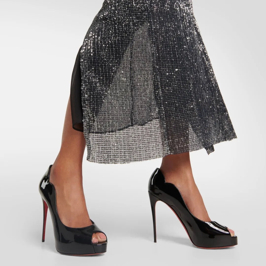 New Women's Open Toed Patent Leather  High Heels Shoes Ladies  Slim High Heels Fishmouth Shoes Sexy Party Shoes