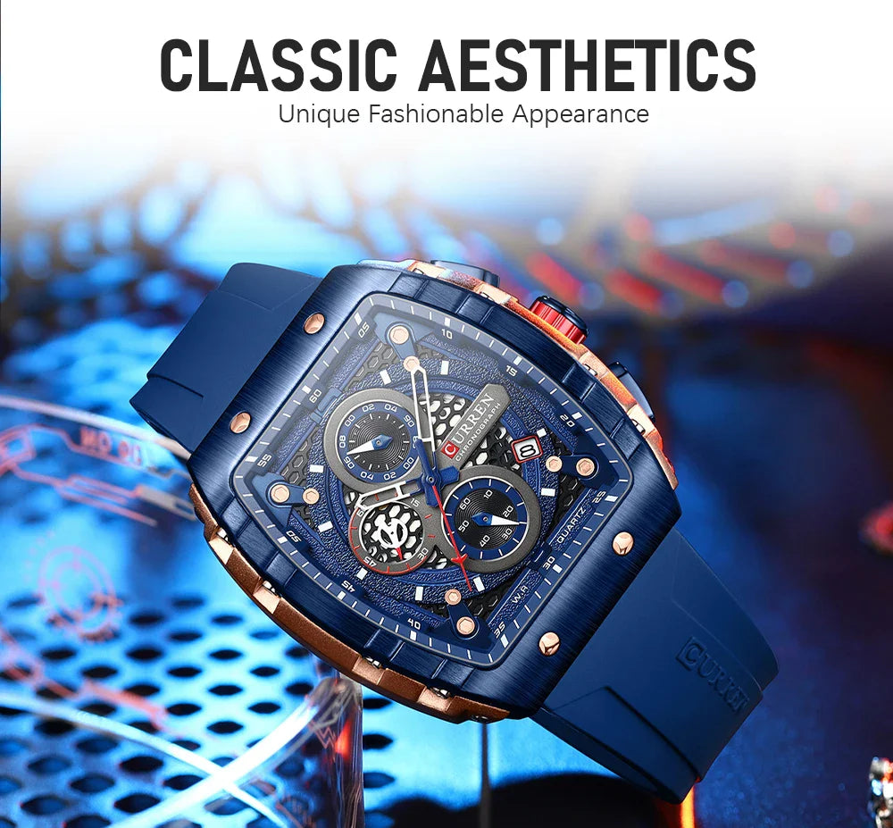 CURREN Orologio da uomo alla moda, marchio unico, design quadrato, lusso, nastro sportivo al quarzo, orologi da uomo impermeabili