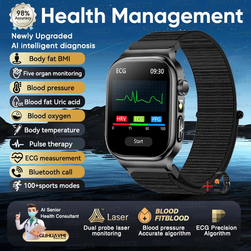2026 Nuovo Misurazione Accurata Salute Smart Watch ECG + PPG Acido Urico Pressione Sanguigna Lipidi Nel Sangue Chiamata BT Smartwatch Per Le Donne Degli Uomini