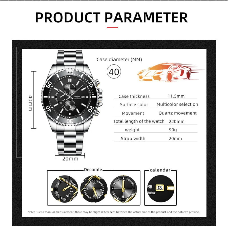 Orologi da lavoro da uomo di lusso Orologio da uomo al quarzo argento Orologio luminoso maschile