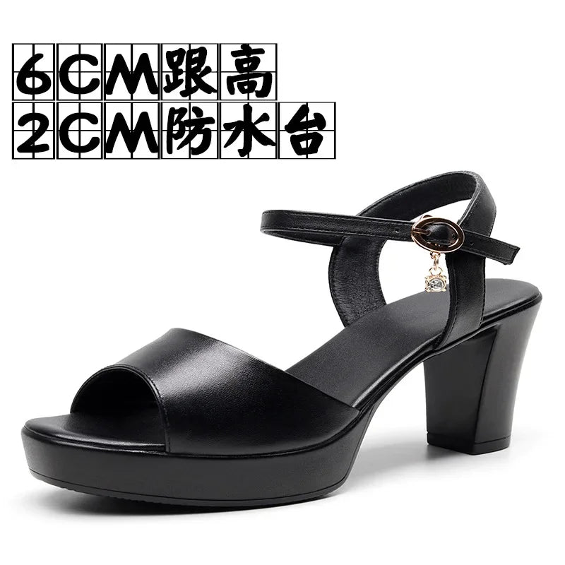 Size 32-43 2024 Genuine Leather Fashion Fish Mouth Women'S High Heel Summer Shoes Dress Sandals Female Woman Sandals Platform